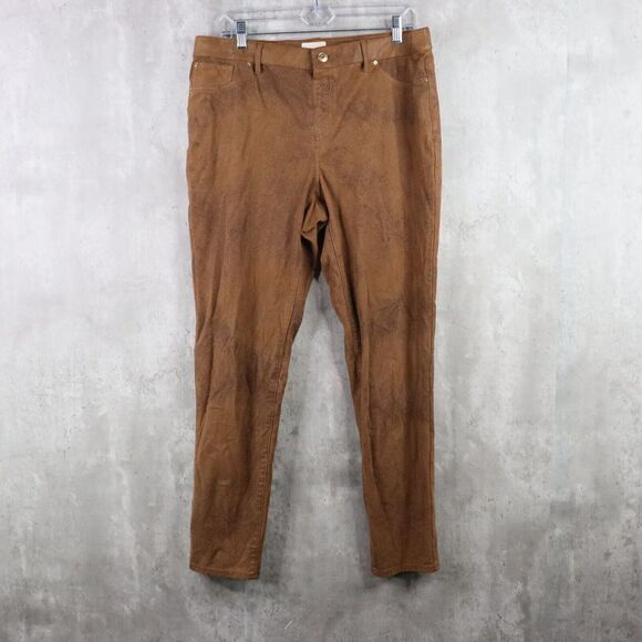 Chicos Pants Womens Size 15 Brown Faux Leather Skinny‎ Stretch Mid Rise Ankle - Picture 1 of 6